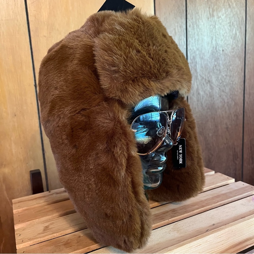 Chocolate Brown Faux Fir Hat w/ Ear Flaps